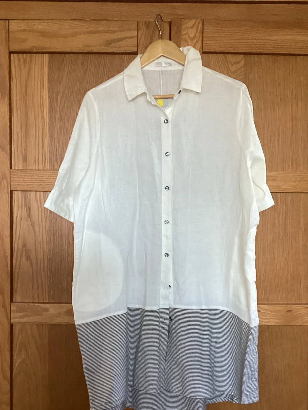 UCHUU LINEN LONG SHIRT OR SHORTDRESS OFF WHITE/ grey striped - Picture 1 of 5